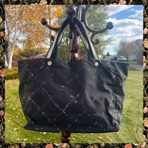 Vintage CHANEL Black Travel Line Tote with Silver Accents